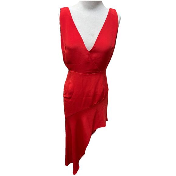 HANEY Lydia Asymmetrical Red Chile Silk Cocktail V-Neck Dress - Size 4 - Picture 1 of 4